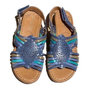 Naturalizer Sandals 7 Narrow Blue Green Wendy Huarache Flat Woven Leather Casual